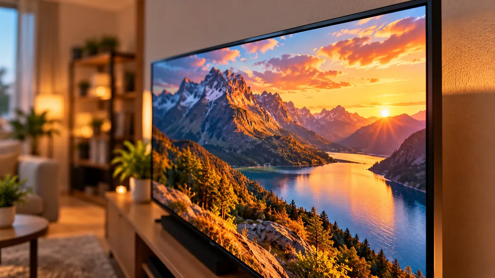Close-up of a large TV showing a highly detailed image