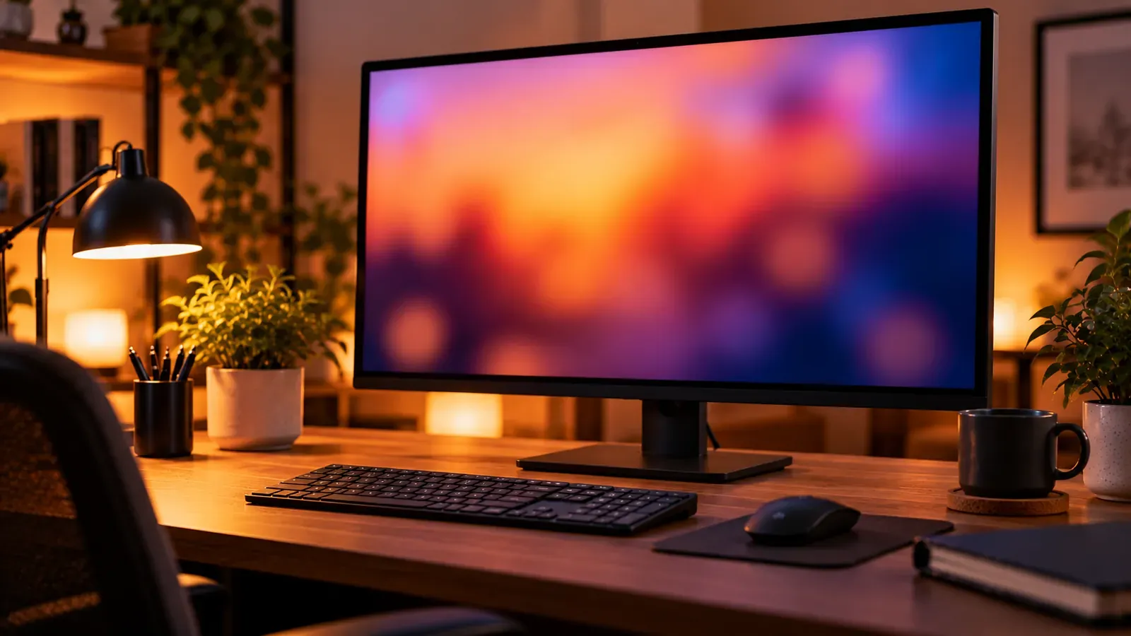 A desktop computer on a tidy desk