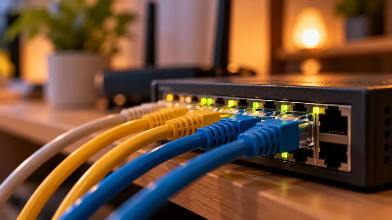 Network cables connected to a switch