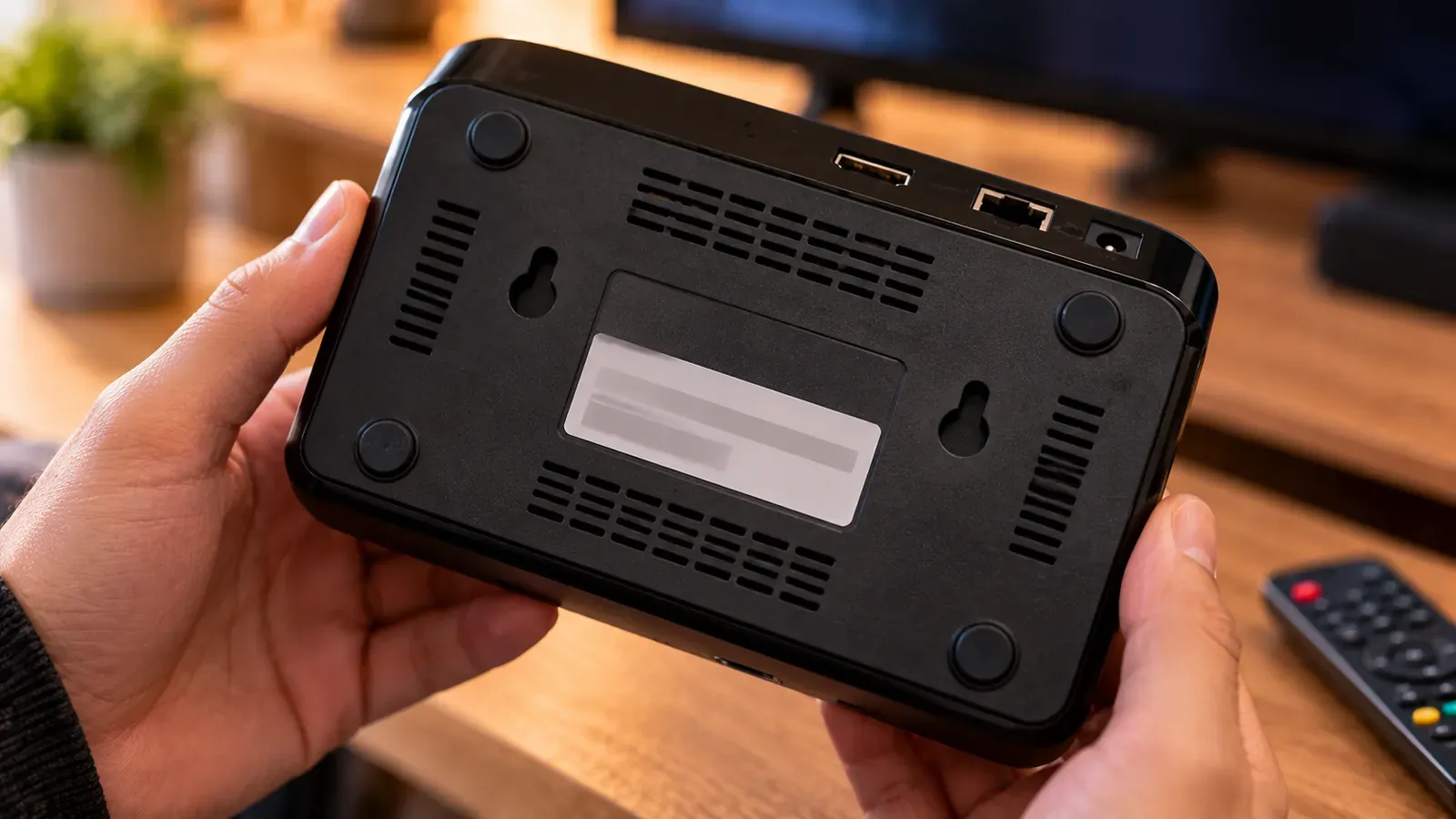 The underside label of a set-top box