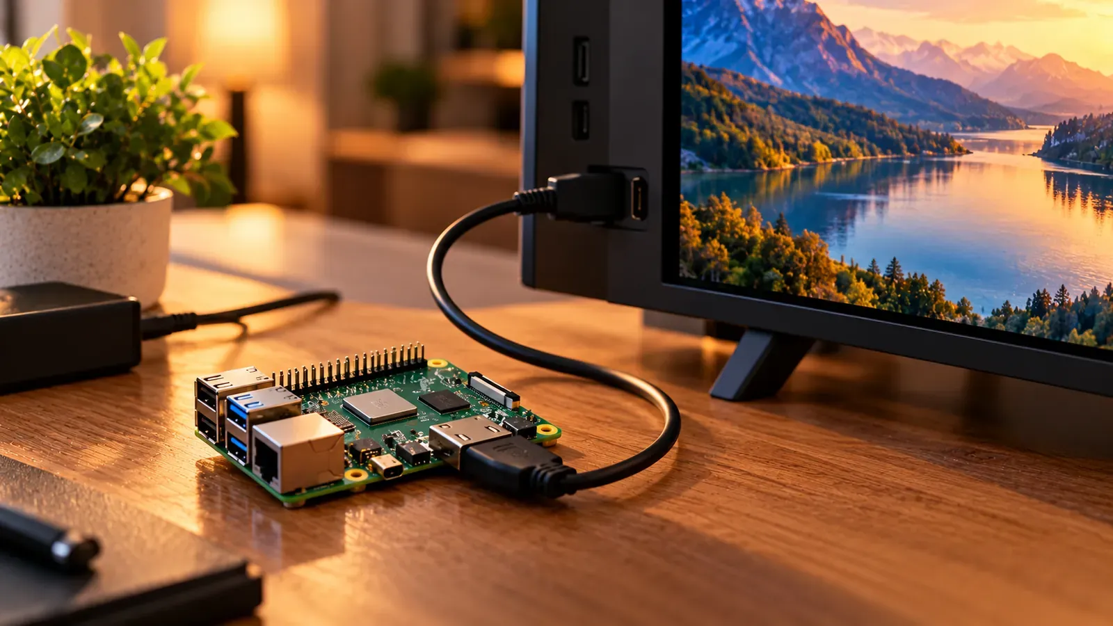 A small single-board computer connected by HDMI