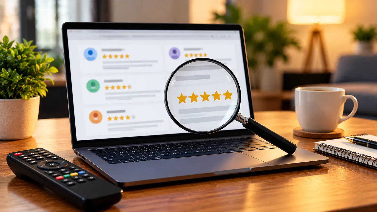 A laptop with a magnifying glass on its keyboard