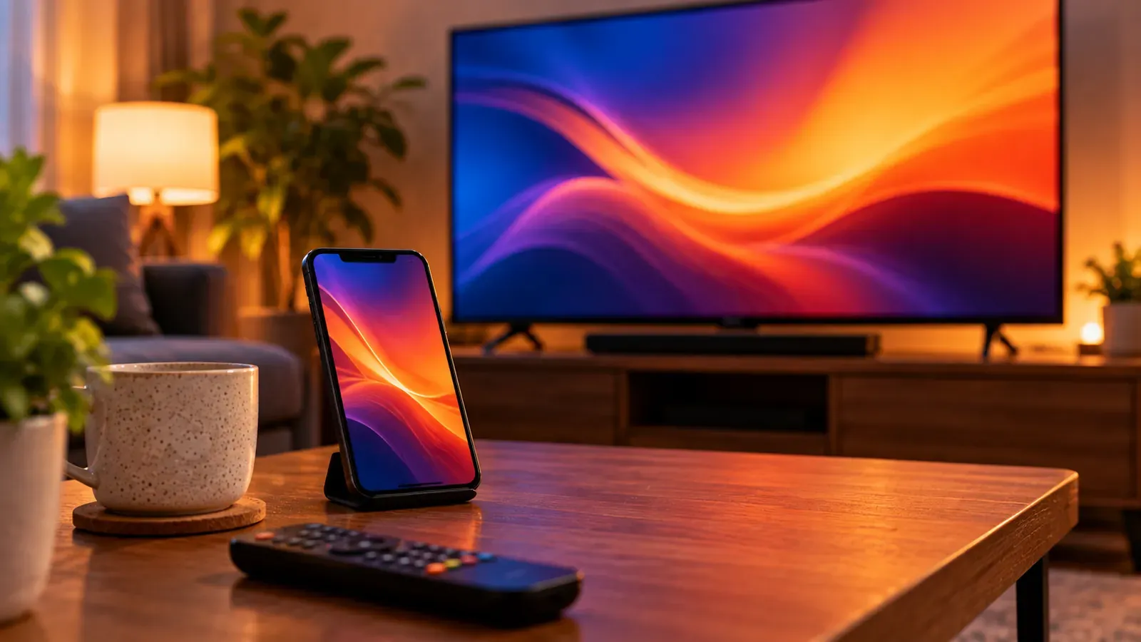 A TV and a phone side by side, both showing video