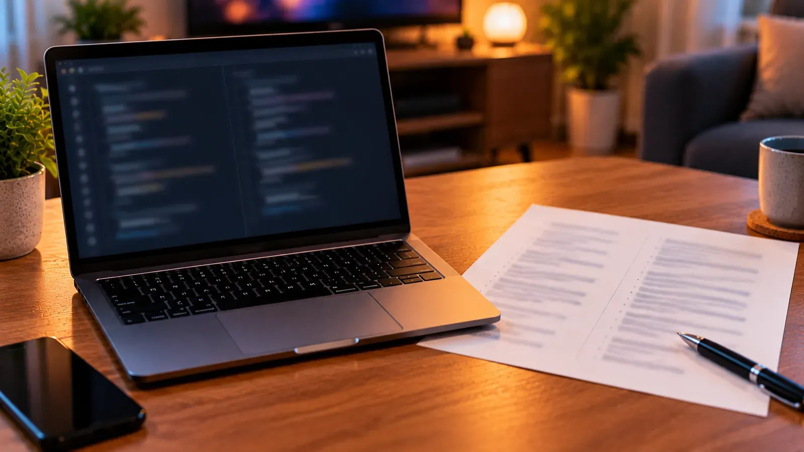 A laptop beside a printed list