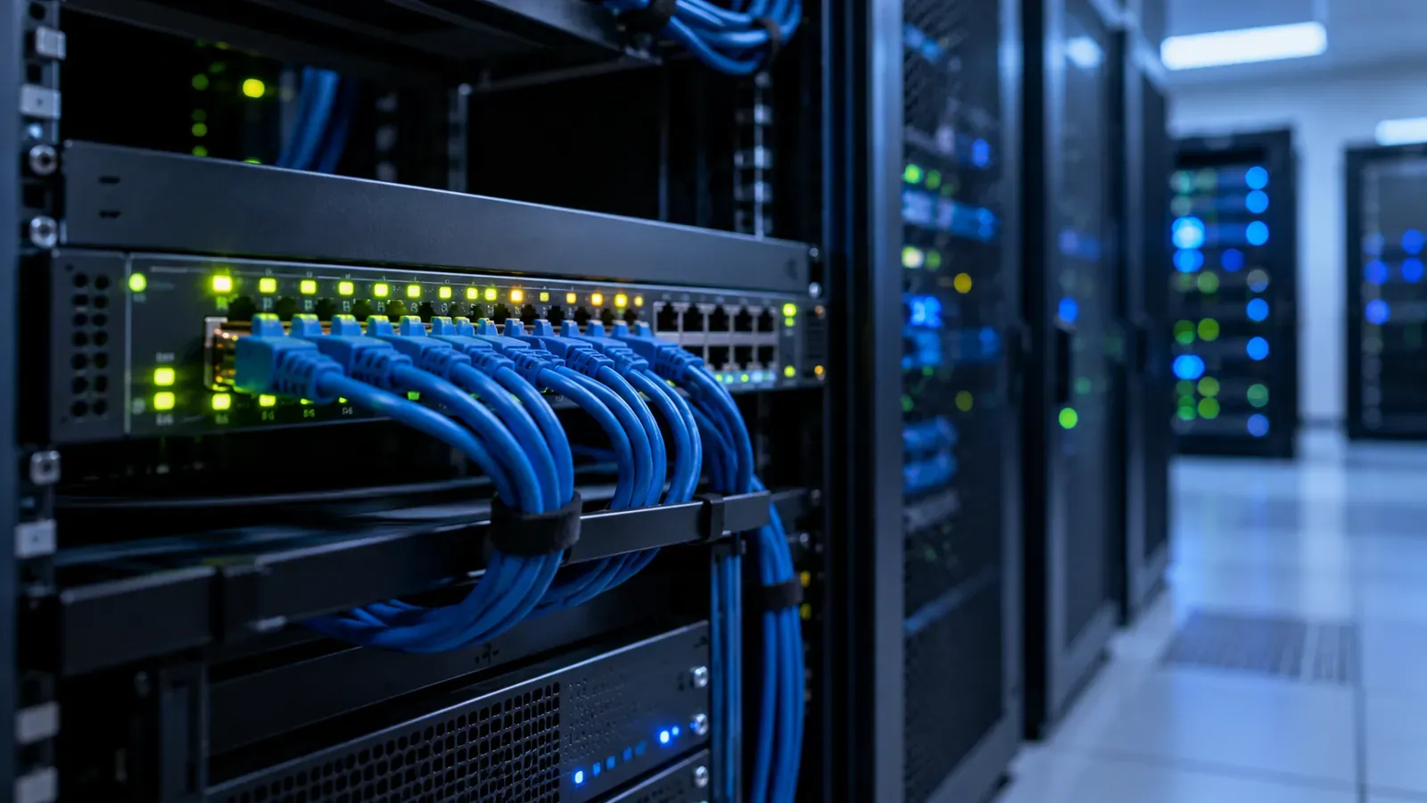 A network switch with indicator lights